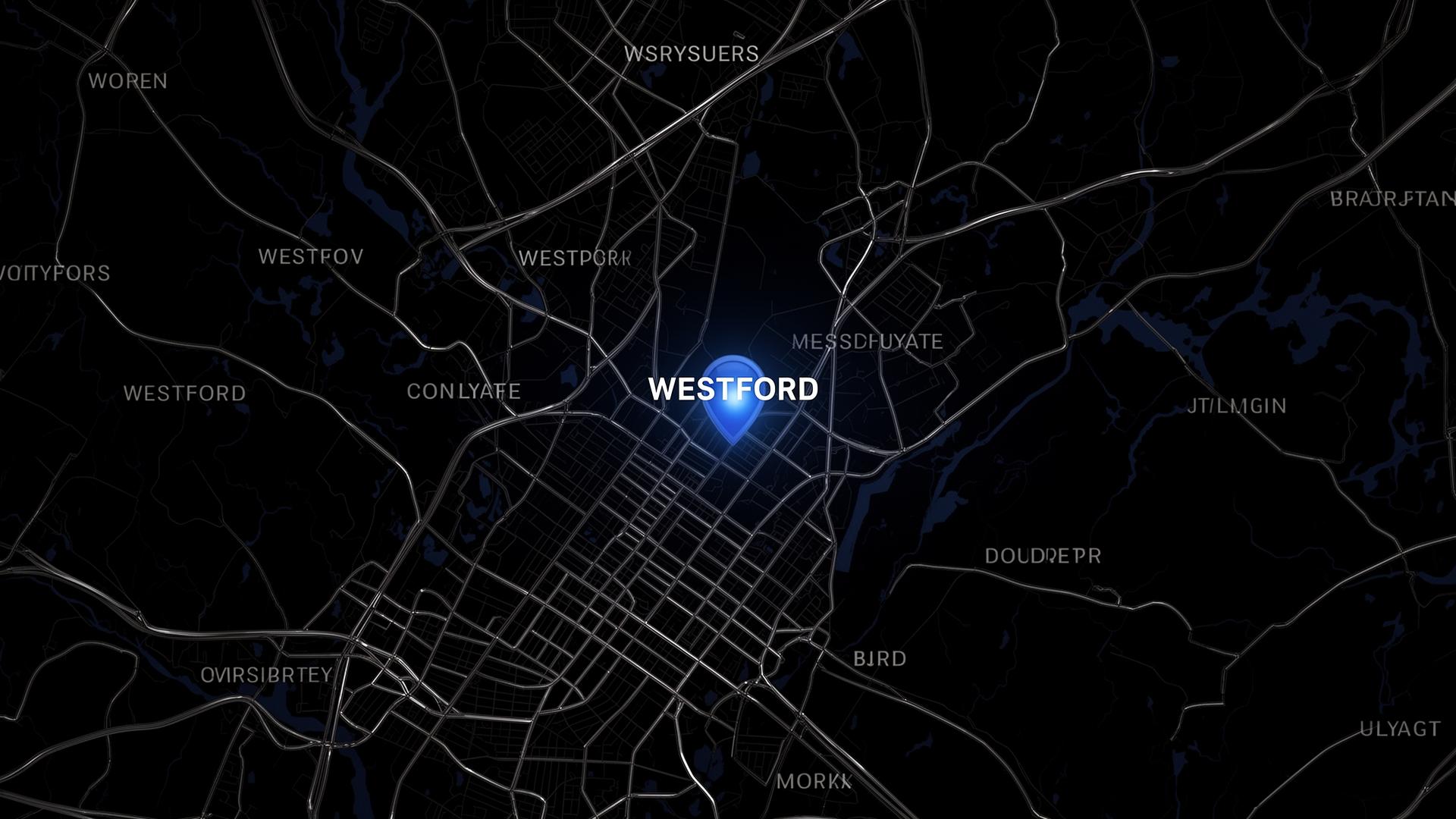 Map highlighting Westford, Massachusetts and the local service area